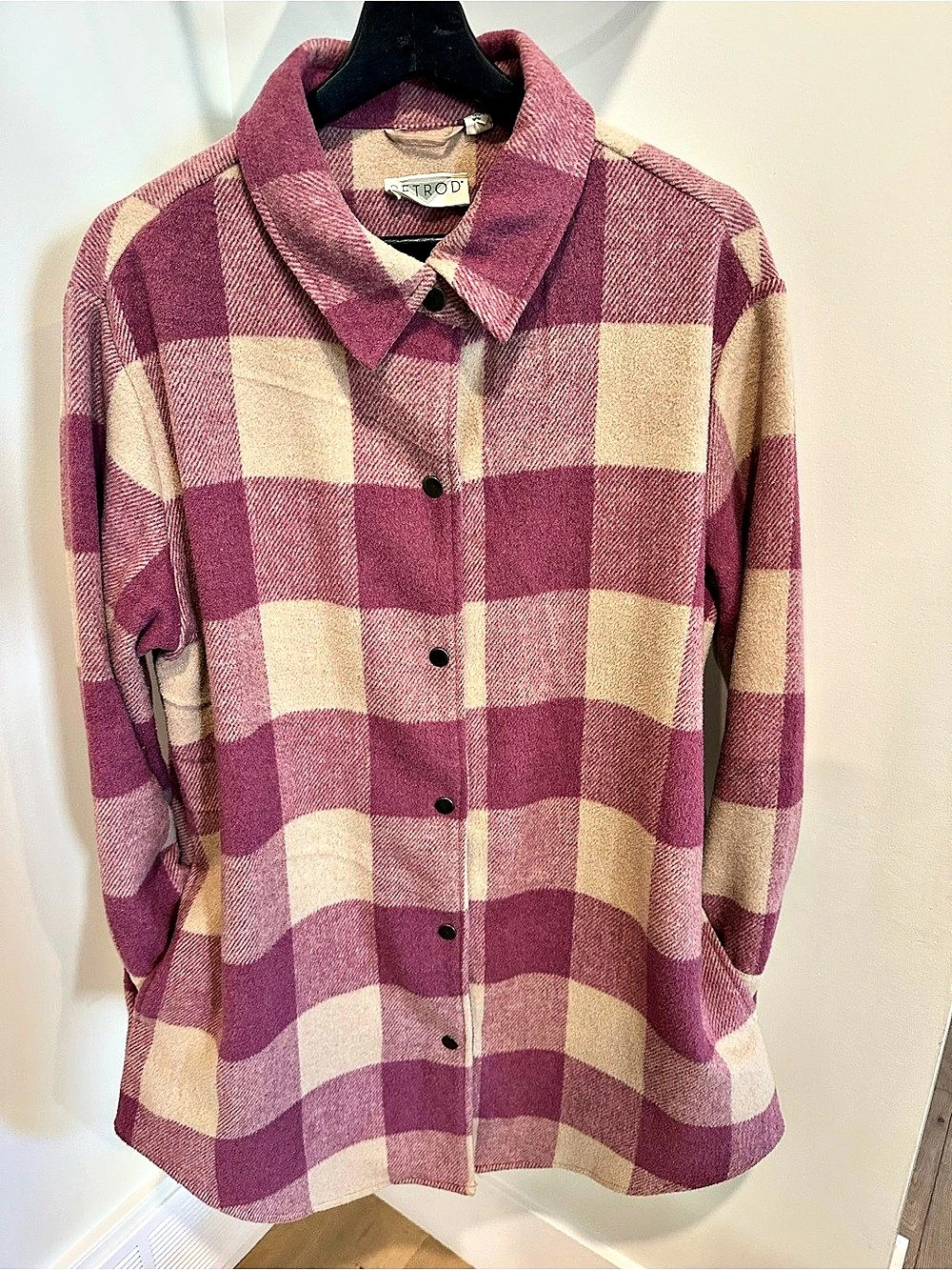 RETRO'D Plaid Wool Shacket in Pink & Cream Size Medium